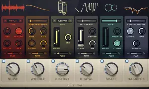 RC-20 Retro Color VST plugin interface, offering tape saturation effects with controls for vinyl, wow, flutter, decay, and more.