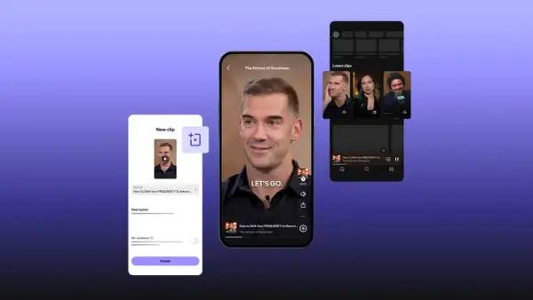 Creating new Spotify clips from a podcast episode. The interface shows options to select an episode, add a description, and publish.